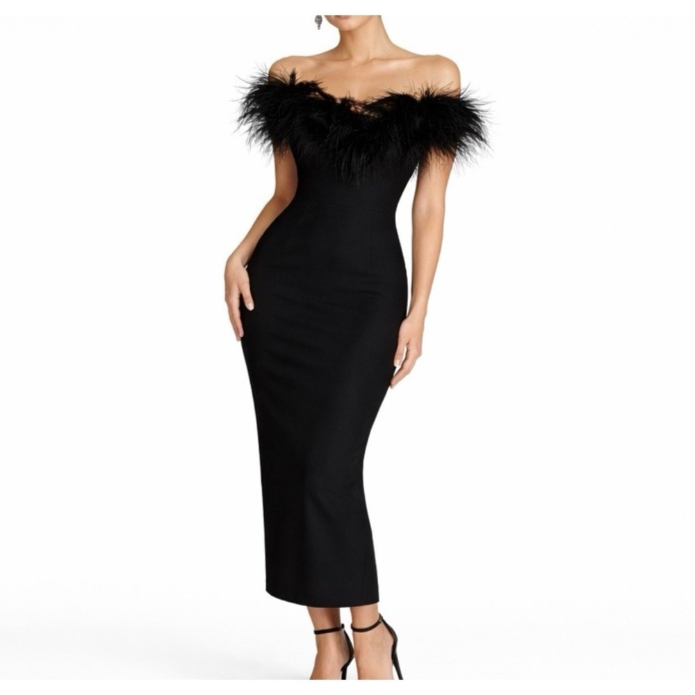 Strapless Bodycon Maxi Dress Small Prom Whimsigoth Feather Hollywood Glam Formal